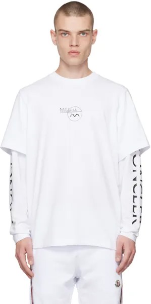 Белая футболка с длинным рукавом с принтом Moncler