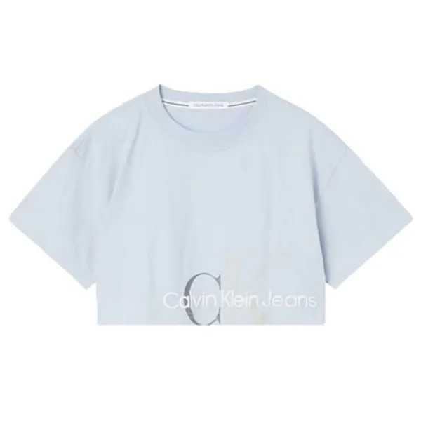 Топ Calvin Klein Jeans Two Tone Monogram Cropped Short Sleeve, синий