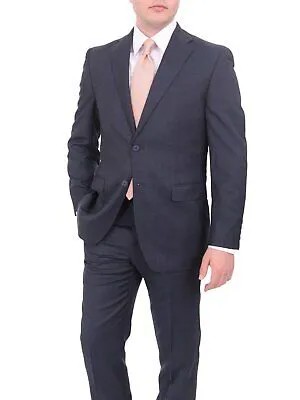 I Uomo Классический мужской костюм из 100% шерсти однотонного синего цвета в полоску с двумя пуговицами