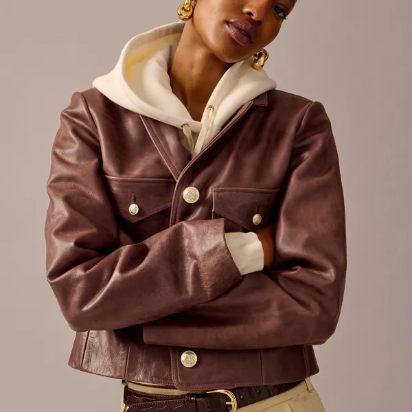 Коллекция кожаная женская куртка J.Crew, коричневый