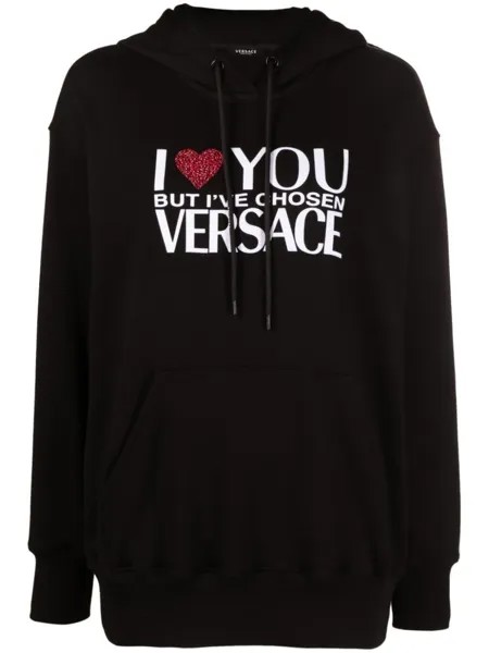 Versace худи с кристаллами, черный