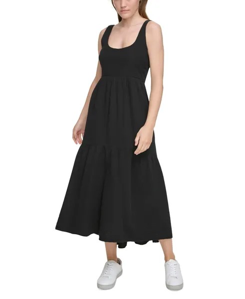 Женское многоярусное платье-майка со сборками на спине Calvin Klein Jeans, черный