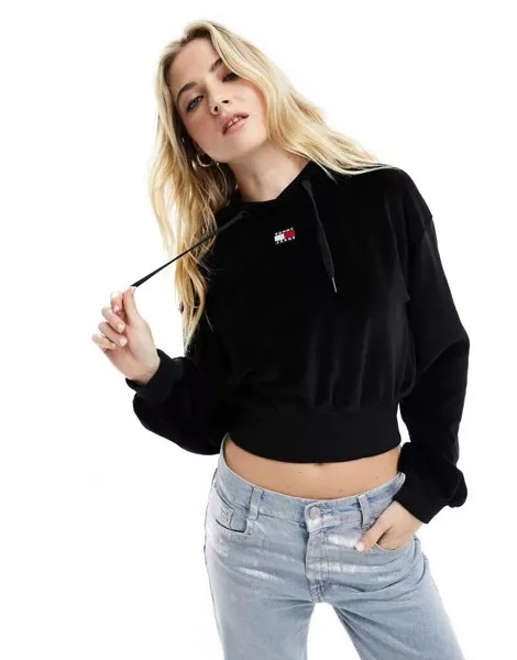 Черное велюровое худи Tommy Jeans