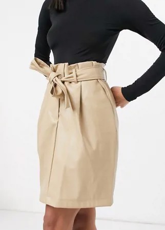 Кремовая мини-юбка из искусственной кожи с поясом Vero Moda-Белый