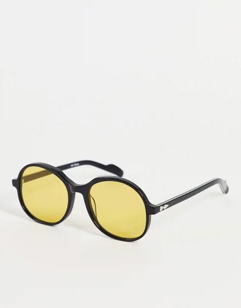 Женские круглые солнцезащитные очки в черной крупной с лимонно-зелеными стеклами Spitfire Cut Twenty Seven-Черный цвет