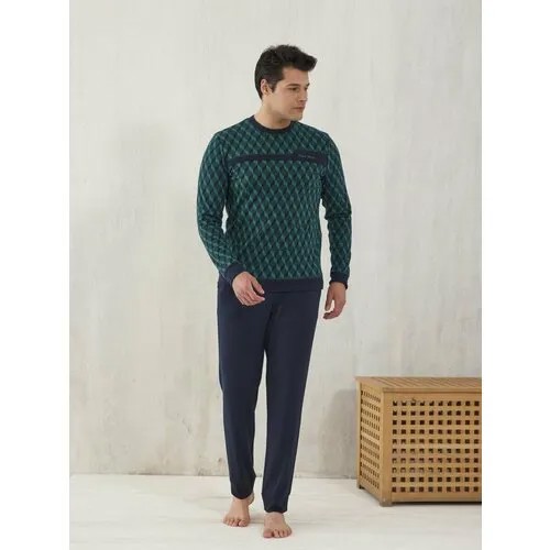 Пижама Relax Mode, лонгслив, брюки, размер 48, зеленый, синий