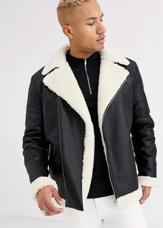 Черная свободная куртка в байкерском стиле из искусственной кожи ASOS DESIGN-Черный