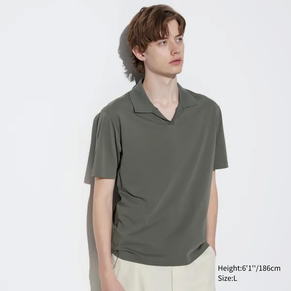 Рубашка-поло Uniqlo Airism со шкипером и короткими рукавами, оливковый