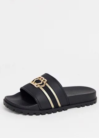 Шлепанцы с золотистой отделкой ASOS DESIGN-Черный
