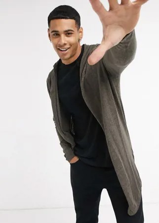 Коричневый трикотажный кардиган с капюшоном ASOS DESIGN