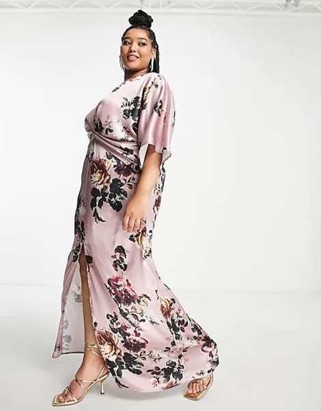 Сиреневое атласное платье макси с рукавами-кимоно Hope & Ivy Plus
