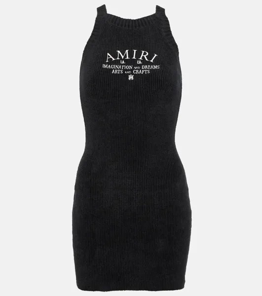 Мини-платье в рубчик с логотипом из смесового хлопка AMIRI, черный