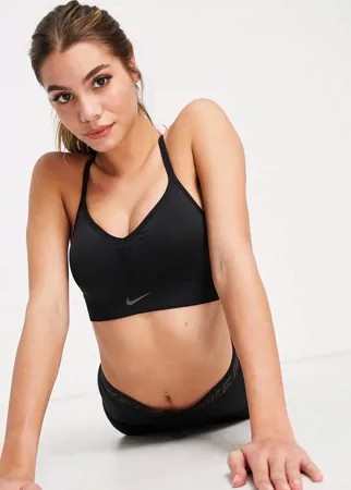 Бесшовный спортивный бюстгальтер черного цвета с легкой степенью поддержки Nike Yoga Indy-Черный