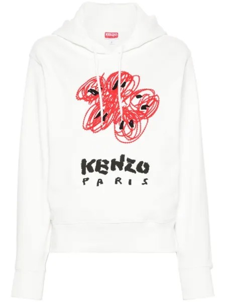 Kenzo худи Drawn Flowers с вышивкой, белый