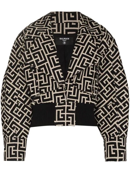 Balmain monogram-pattern balloon-sleeve jacket