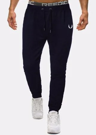 Мужской однотонный хлопок Тонкий Fit Sport Повседневный шнурок на талии Jogger Брюки