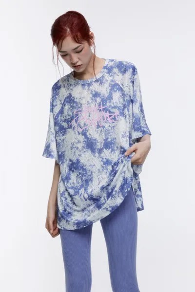 Футболка oversize спортивная из сетки с принтом