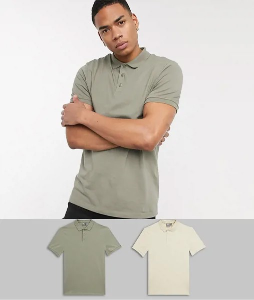 2 трикотажных поло из органического хлопка ASOS DESIGN-Многоцветный