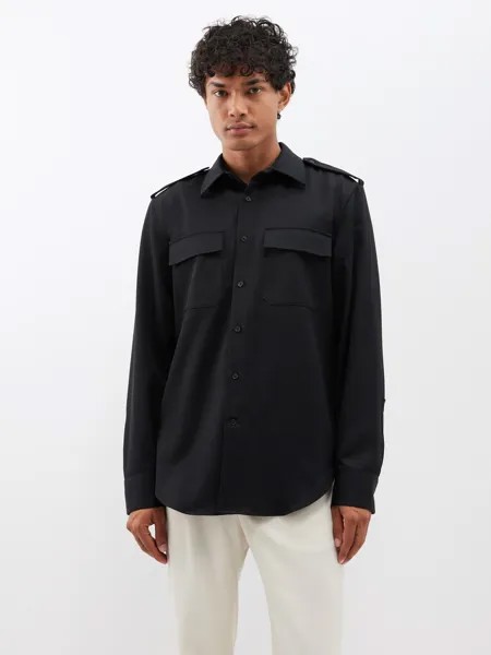 Рубашка pollinci из шерстяного твила с карманами и клапанами Nili Lotan, черный