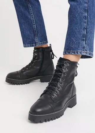 Классические черные ботинки на шнуровке в стиле милитари River Island-Черный