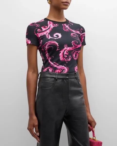 Футболка с круглым вырезом и логотипом Versace Jeans Couture, цвет 899 Black  477 Rasp