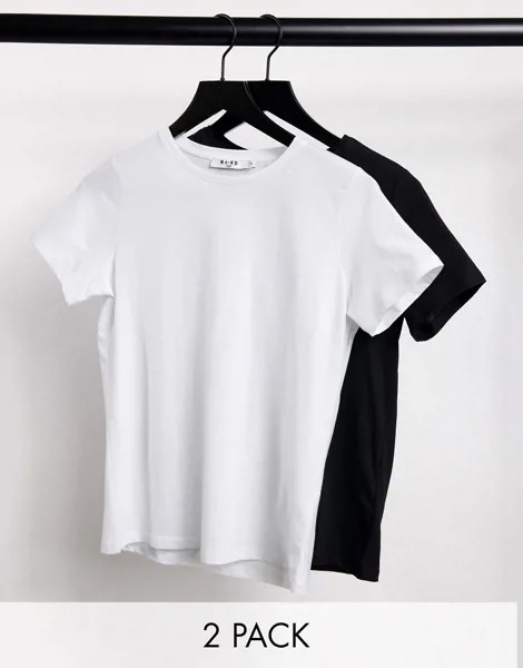 Набор из 2 хлопковых футболок с круглым вырезом черного и белого цвета NA-KD-Многоцветный