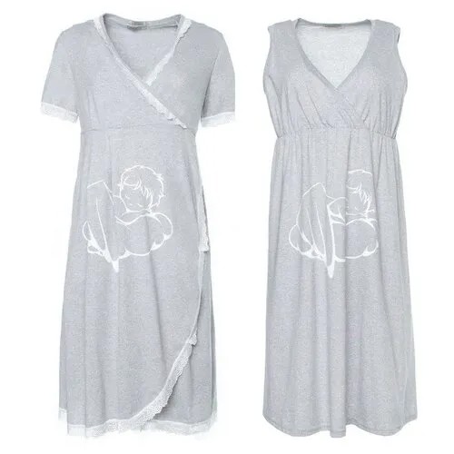 Натали Комплект женский для беременных (пеньюар и сорочка), цвет серый, размер 56
