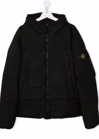 Stone Island Junior пуховик с капюшоном и нашивкой-логотипом