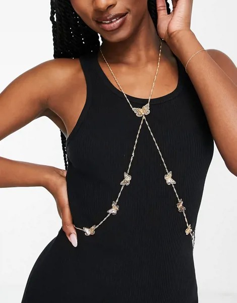 Золотистая цепочка для тела с бабочками ASOS DESIGN-Золотистый