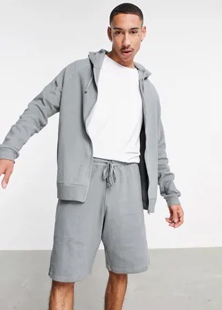 Пижама из вафельного трикотажа с шортами и худи ASOS DESIGN-Серый