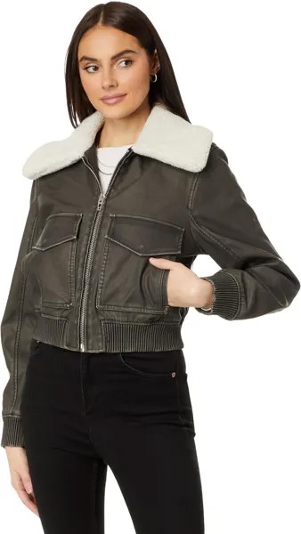 Куртка Leather Bomber with Sherpa Collar Blank NYC, цвет Night Crawler