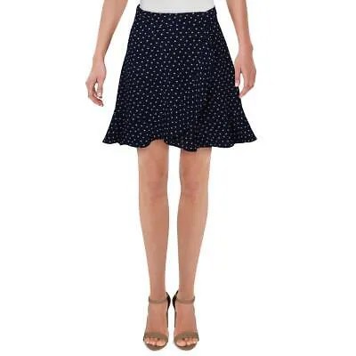 Женская темно-синяя нарядная юбка с запахом в горошек с оборками цвета морской волны XS BHFO 0948