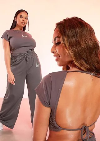Темно-серая футболка с открытой спиной ASOS LUXE Lounge-Серый