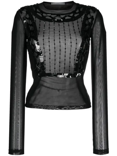 Alberta Ferretti полупрозрачный топ с пайетками, черный