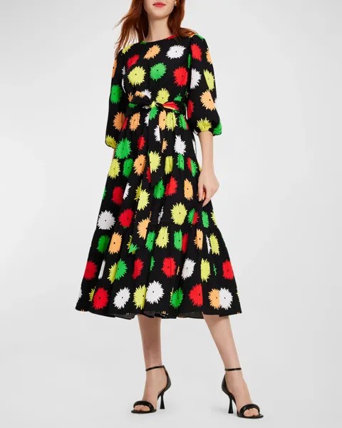 Ярусное платье миди с помпоном и цветочным принтом kate spade new york, цвет Black Multi