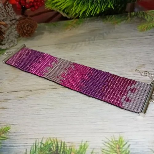 Плетеный браслет, бисер, 1 шт., размер 20 см, размер M, диаметр 6 см, фиолетовый, фуксия