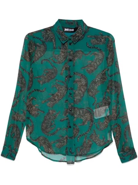 Just Cavalli рубашка с леопардовым принтом, зеленый
