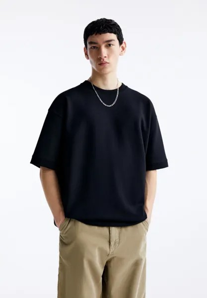 Базовая футболка SHORT SLEEVE PLUSH INTERLOCK PULL&BEAR, цвет black