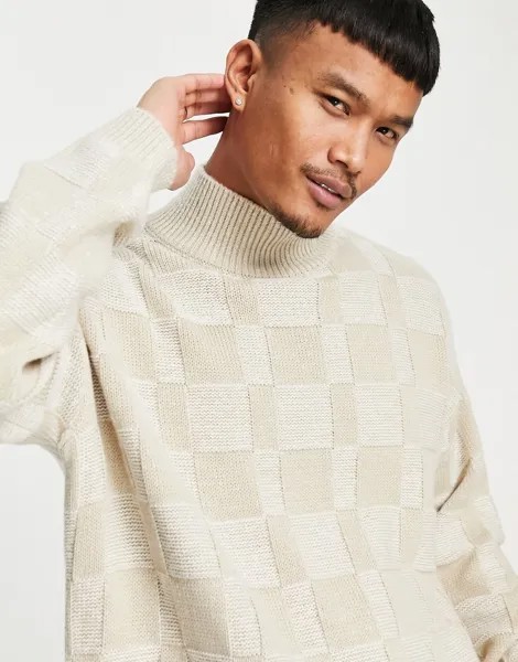 Трикотажный фактурный джемпер-водолазка бежевого цвета в стиле oversized ASOS DESIGN-Светло-бежевый цвет