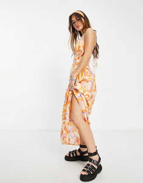 Сарафан макси с присборенной талией на бретелях и принтом ASOS DESIGN ASOS DESIGN