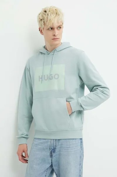 Хлопковая толстовка Hugo, бирюзовый