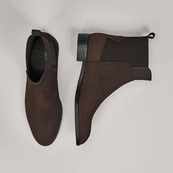 Зимние женские сапоги 2021, темно-коричневые замшевые кожаные ботинки, английская Мода, ботинки челси, женская обувь, женские сапоги