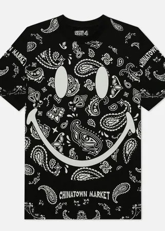 Мужская футболка Chinatown Market x 4Hunnid Smiley Paisley, цвет чёрный, размер S