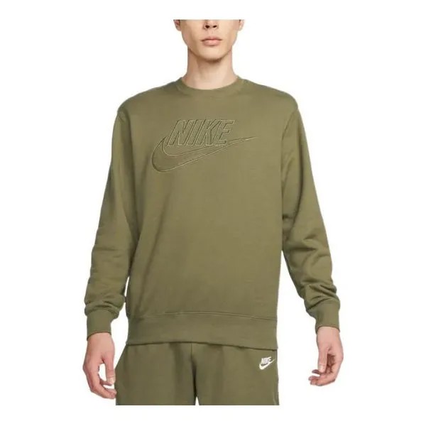 Толстовка Nike front towelling logo sweatshirt 'Olive', зеленый