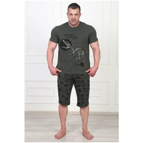 Комплект Оптима Трикотаж, футболка, шорты, застежка отсутствует, размер 50, зеленый