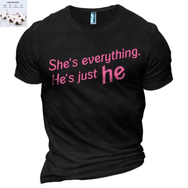 Хлопковая мужская дышащая повседневная футболка с V-образным вырезом на пуговицах She's Everything He's Just Ken