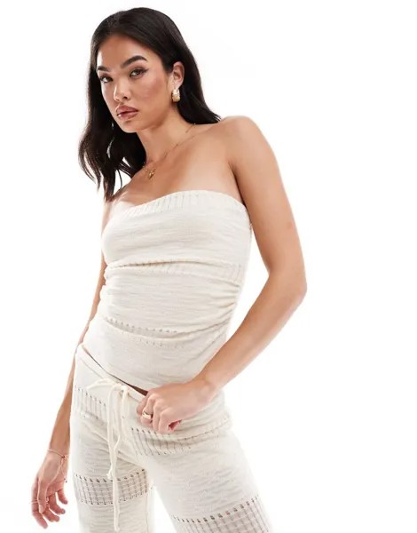Текстурный топ-бандо Pull&Bear цвета экрю — часть комплекта