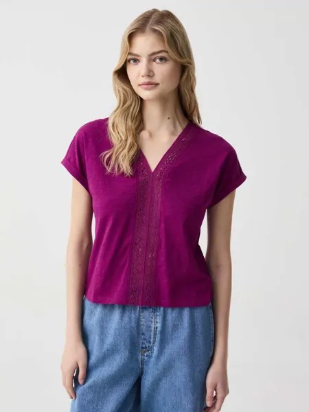 Хлопковая футболка со вставкой, цвет mauve