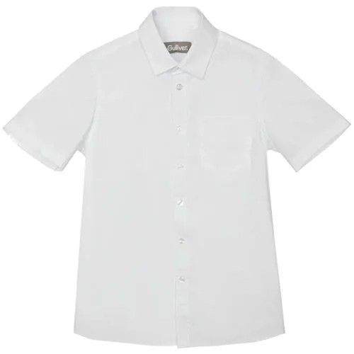 Школьная рубашка Gulliver, полуприлегающий силуэт, на пуговицах, длинный рукав, однотонная, размер 158, белый