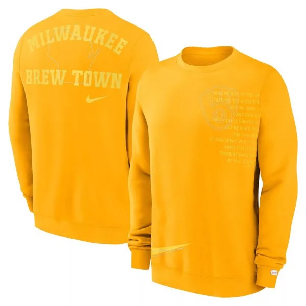 Мужской флисовый пуловер золотистого цвета Milwaukee Brewers Statement Ball Game Nike